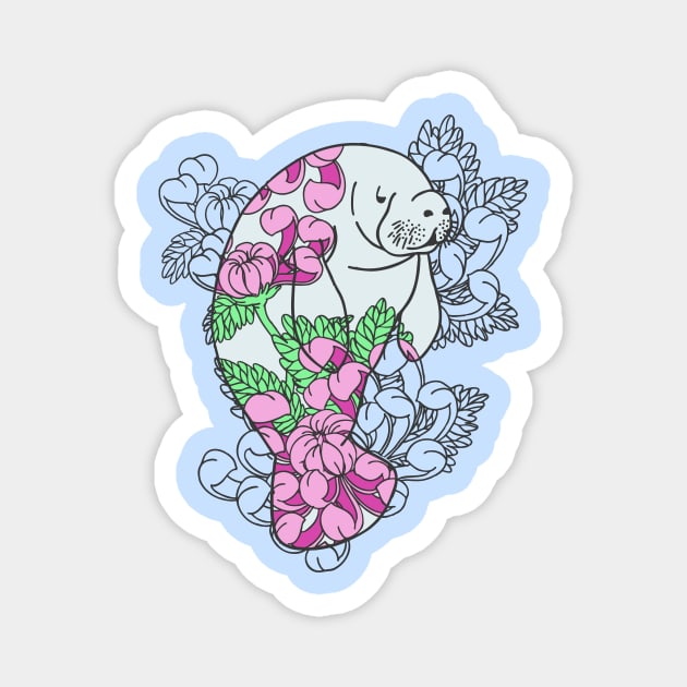 Floral Manatee Magnet by natelledrawsstuff