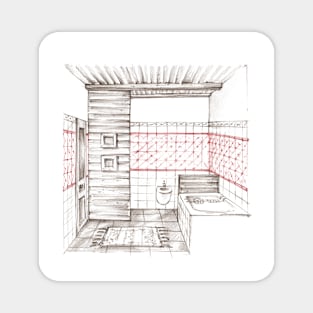 Traditional Bathroom. Hand-drawn Pencil Sketch Magnet