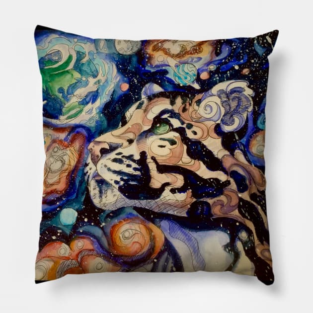 Galactic Clouded Leopard Pillow by Artsy Rew