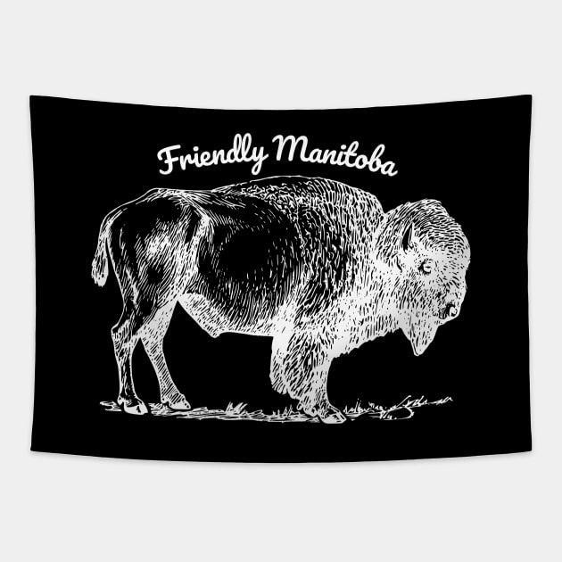 Friendly Manitoba Bison White Tapestry by We Are Manitoba