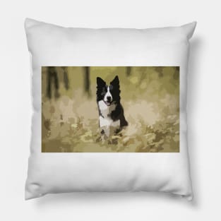 Border Collie Digital Painting Pillow