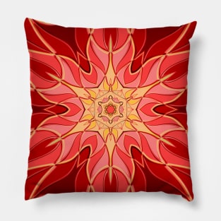 Cartoon Mandala Flower Red and Orange Pillow