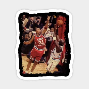 Shawn Marion Contesting Michael Jordan's Shot in The NBA All Star Game Magnet