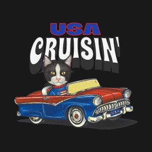 Cute kitty cat cruisin' with a classic car through the USA T-Shirt