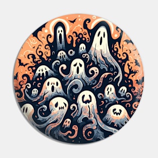 Funny Halloween Ghosts Pattern and Bats Pin