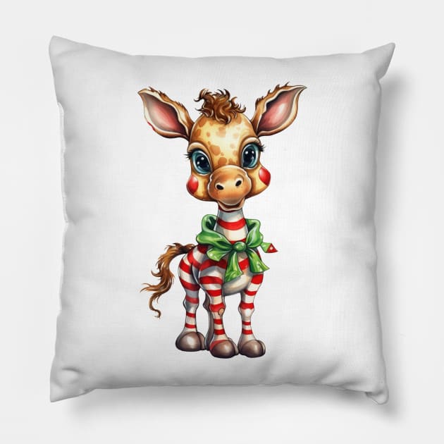 Christmas Giraffe Pillow by Chromatic Fusion Studio