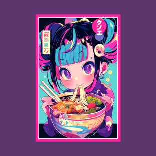 Cute Anime Girl |  Ramen Noodles | Hentaii Chibi Kawaii Design T-Shirt