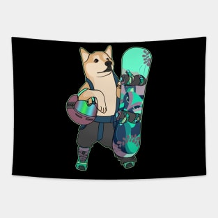 Snowboarding Shiba Tapestry