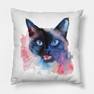 Siamese Cat Water Color Pop Art Design for Cat Lover Pillow