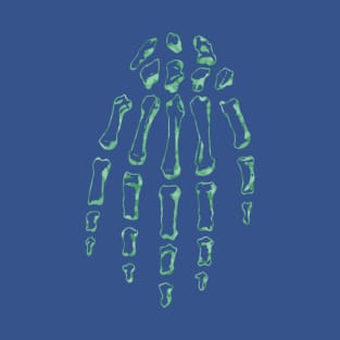 Green Skeleton Hand (on blue) T-Shirt