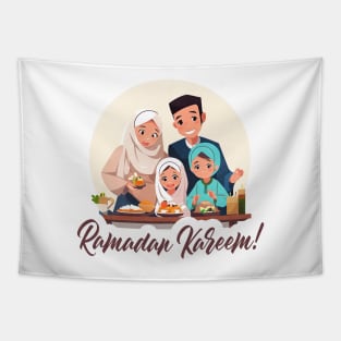 Ramadan Family Dinner Cartoon Tapestry