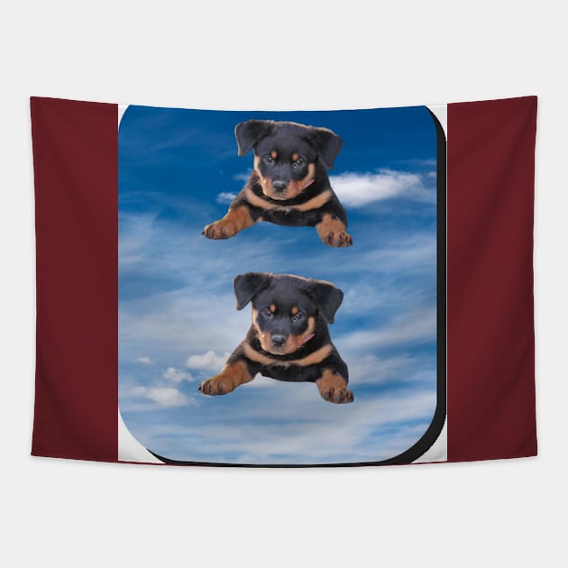 puppies on the blue rectangular background Tapestry by KA&KO