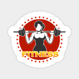 Woman holds Barbell Fitness Emblem Magnet