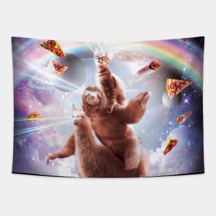 Laser Eyes Space Cat Riding Sloth, Llama - Rainbow Tapestry