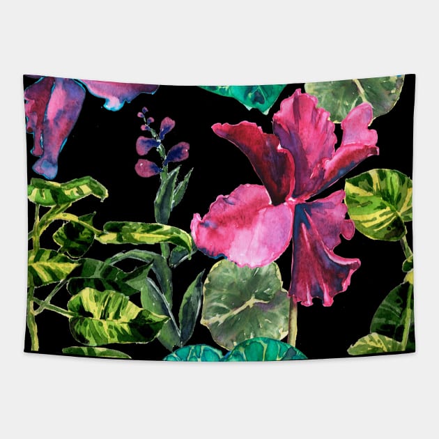 Seamless tropical flower Tapestry by Olga Berlet