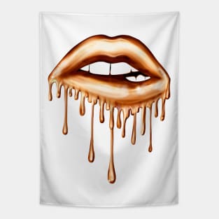 Metallic Dripping Orange Lips Tapestry
