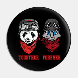 Cute Panda and cat couple in helmet and goggles Pin