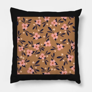 Pink flowers on brown Pillow