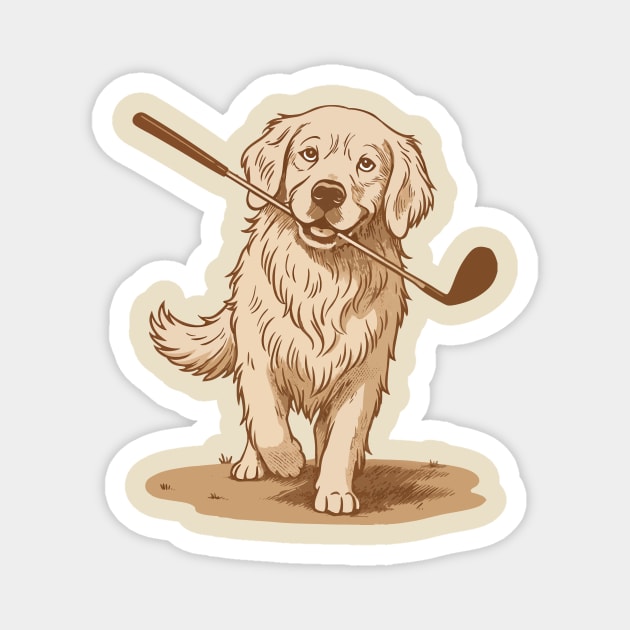 Golden Retriever Golfer – Vintage Sepia Dog Art Magnet by DonWillisJrArt