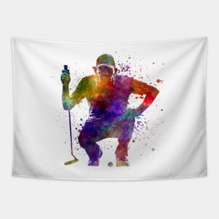 man golfer crouching  silhouette Tapestry