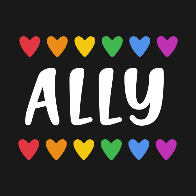 ALLY with Rainbow Hearts Gay Pride by Scarebaby