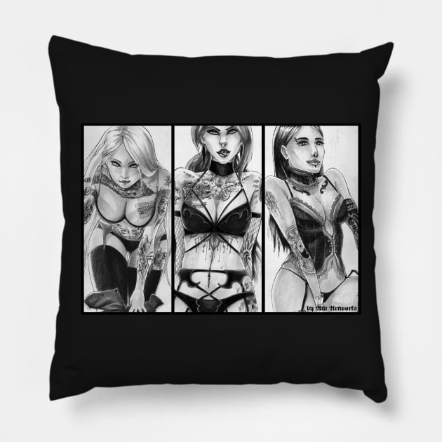 Tattoo Girl Triple Pillow by AtitArtworks