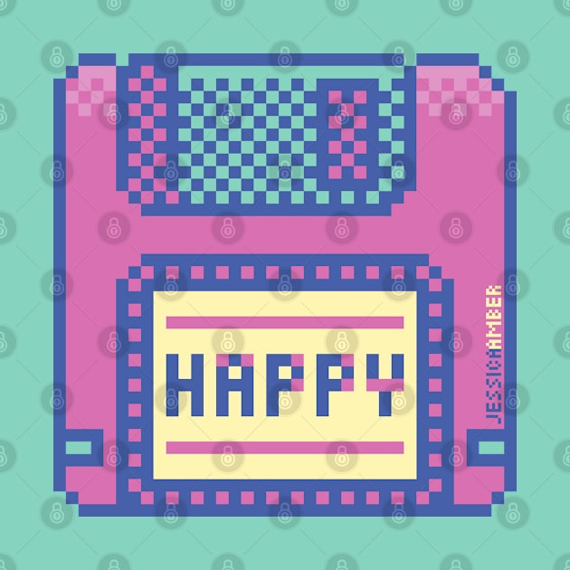 Happy Geek Pink Retro Floppy Disk Pixel Art by jessicaamber