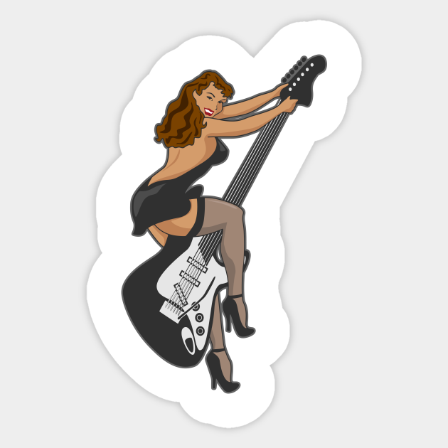 Guitar Pinup Girl Pinup Sticker Teepublic Uk This retro american flag guitar themed tshirt makes the perfect gift for guitarists for rock music fans. guitar pinup girl
