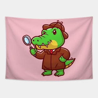 Cute Crocodile Detective With Magnifying Glass Cartoon Tapestry