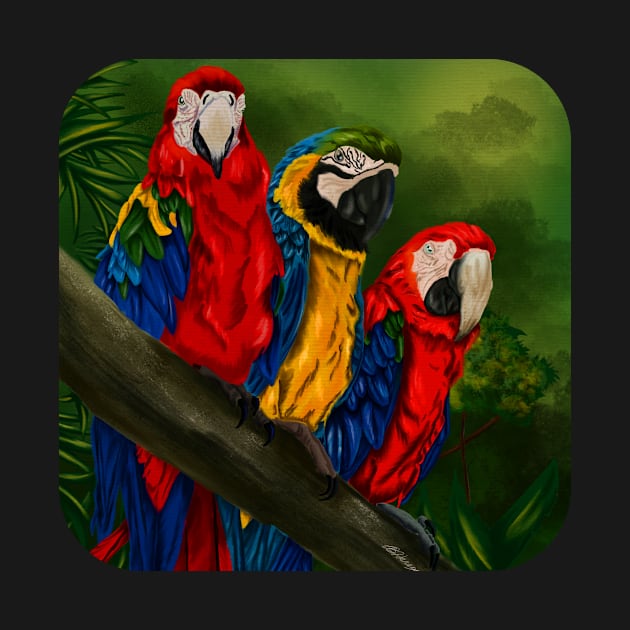 The Three Amigos Macaw Painting by BHDigitalArt