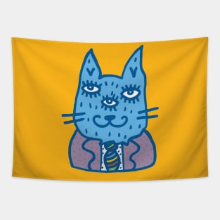 Whimsical cat, three eyes, charming Tapestry