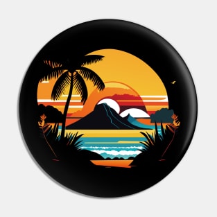 Majestic Coastal Sunset: Palm Trees, Mountains, and the Beach Pin