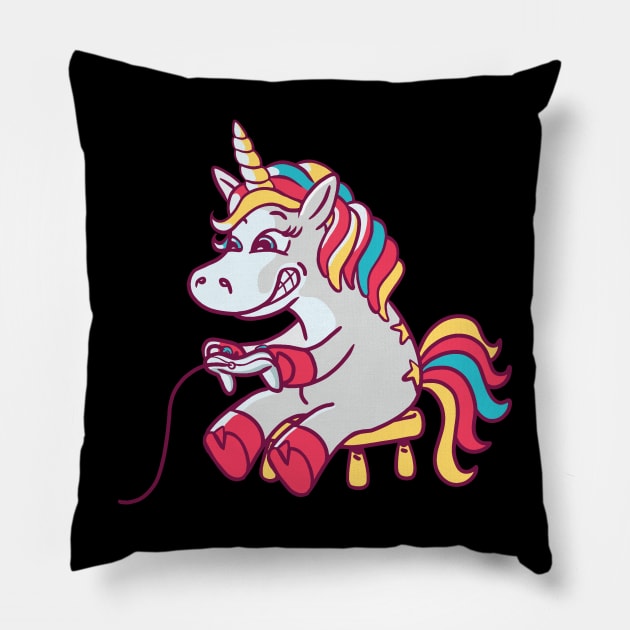 Cute Unicorn Gamer Gift Idea Birthday Video Game Merch Pillow by Popculture Tee Collection
