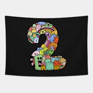 Number 2 two - Funny and Colorful Cute Monster Creatures Tapestry