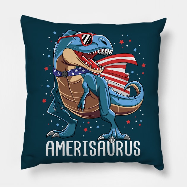 Amerisaurus T Rex Dinosaur 4th Of July Gift For Kids Boys Pillow by HCMGift