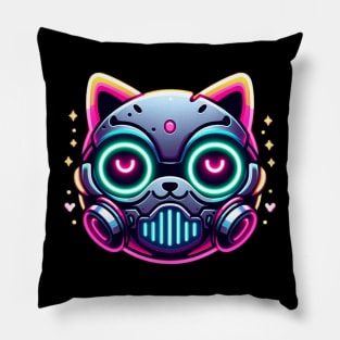neon cyberpunk cat graphic Pillow