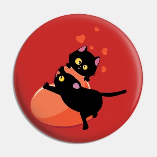 Black cat couple and heart Pin
