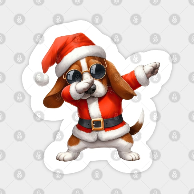 Christmas Basset Hound Dog Dabbing Dance Magnet by Chromatic Fusion Studio