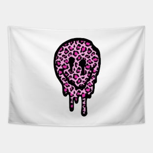 Pink Leopard Drippy Smiley Face Tapestry