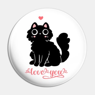 Cute black cat Valentine day love you Pin