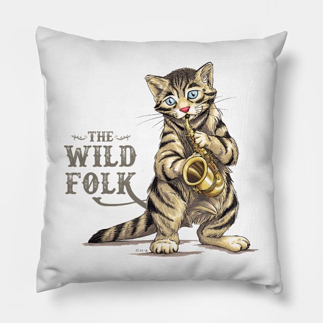 The Wild Folk - Wild Cat on Sax Pillow by shiro