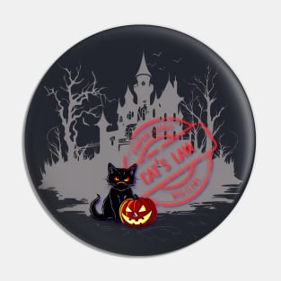 Halloween Cat with Pumpking - with stamp "Cat's Law! Pumpkin claimed with claws" Pin