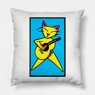 Yellow Cat Plays Guitar Pillow