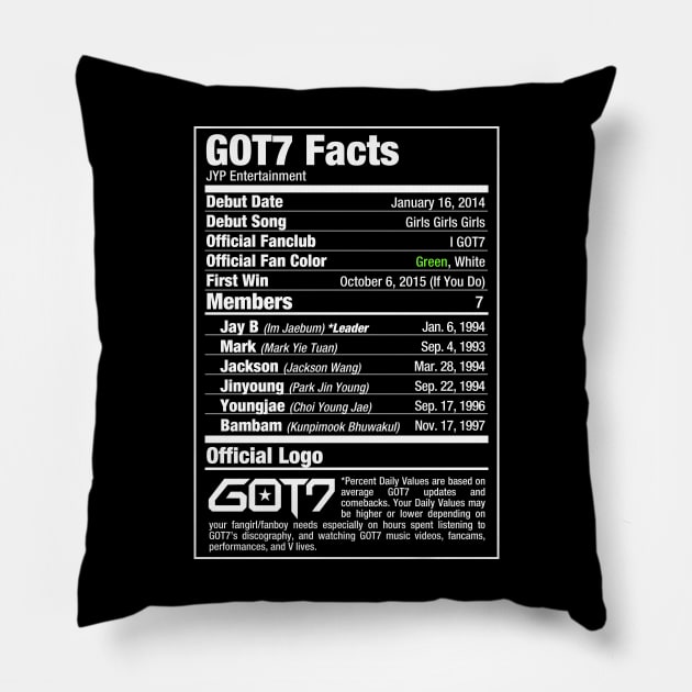 GOT7 Nutritional Facts 2 Pillow by skeletonvenus