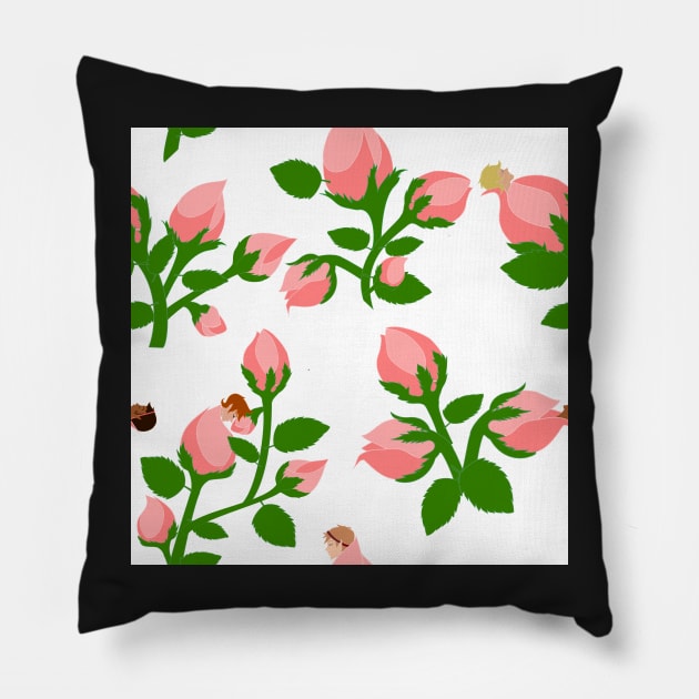 Sleeping Flower Bud Fairies - White Background Pillow by A2Gretchen