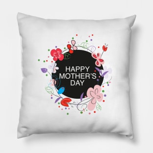 Happy Mother's day greeting card with circle frame decorative hand drawn abstract flowers Pillow