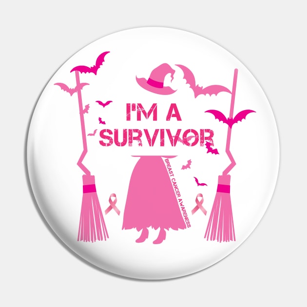 Womens I'm A Survivor Witch Halloween Breast Cancer Awareness Pin by AorryPixThings