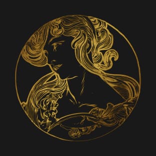 Art nouveau gold silhouette lady 6 T-Shirt