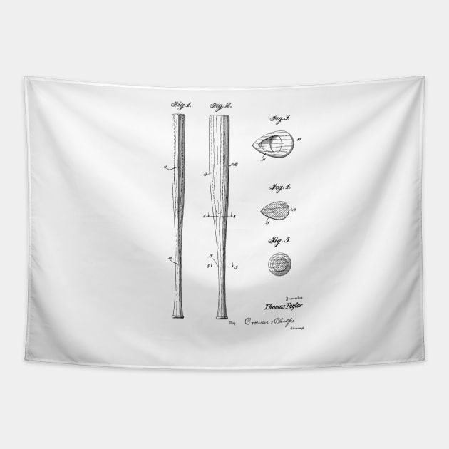 Baseball Bat Vintage Patent Hand Drawing Tapestry by TheYoungDesigns