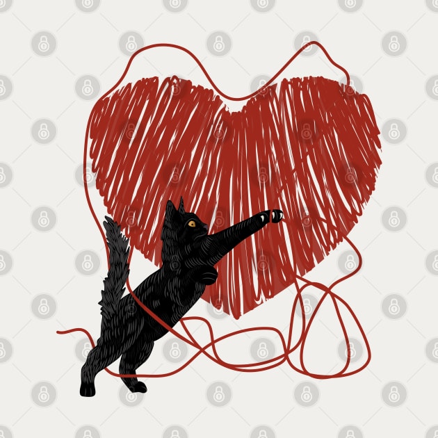 Black Cat Unraveling Heart by Suneldesigns